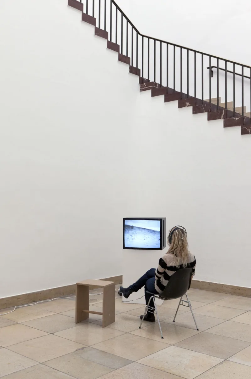 Janet Cardiff & George Bures Miller Hillclimbing, 1999 size variable video monitor, headphones installation view Haus der Kunst, 2012 photo: Wilfried Petzi