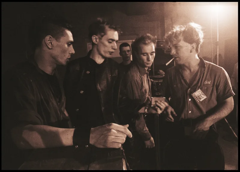 Einstürzende Neubauten at documenta 7 (from left to right) Mark Chung, Blixa Bargeld, N. U. Unruh, FM Einheit, Fridericianum, Kassel, 1982. Photo: Peter Gruchot