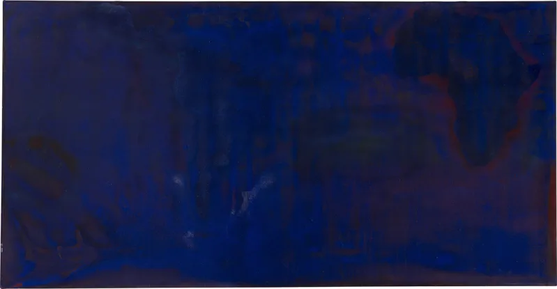 Frank Bowling Schlesingerblue, 1968 Acrylic on canvas 114 x 221 cm 44 7/8 x 87 1/8 in Courtesy of Frank Bowling and Hales London, New York © VG Bild-Kunst, Bonn 2017