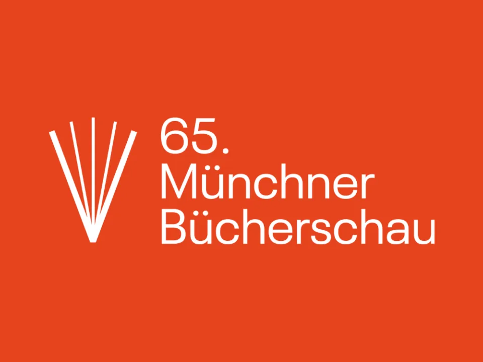 Das Logo der Münchner Bücherschau mit weißer Schrift auf rotem Grund.